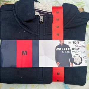 BC Clothing Men's Navy Waffle Knit Zip-Up Sweater